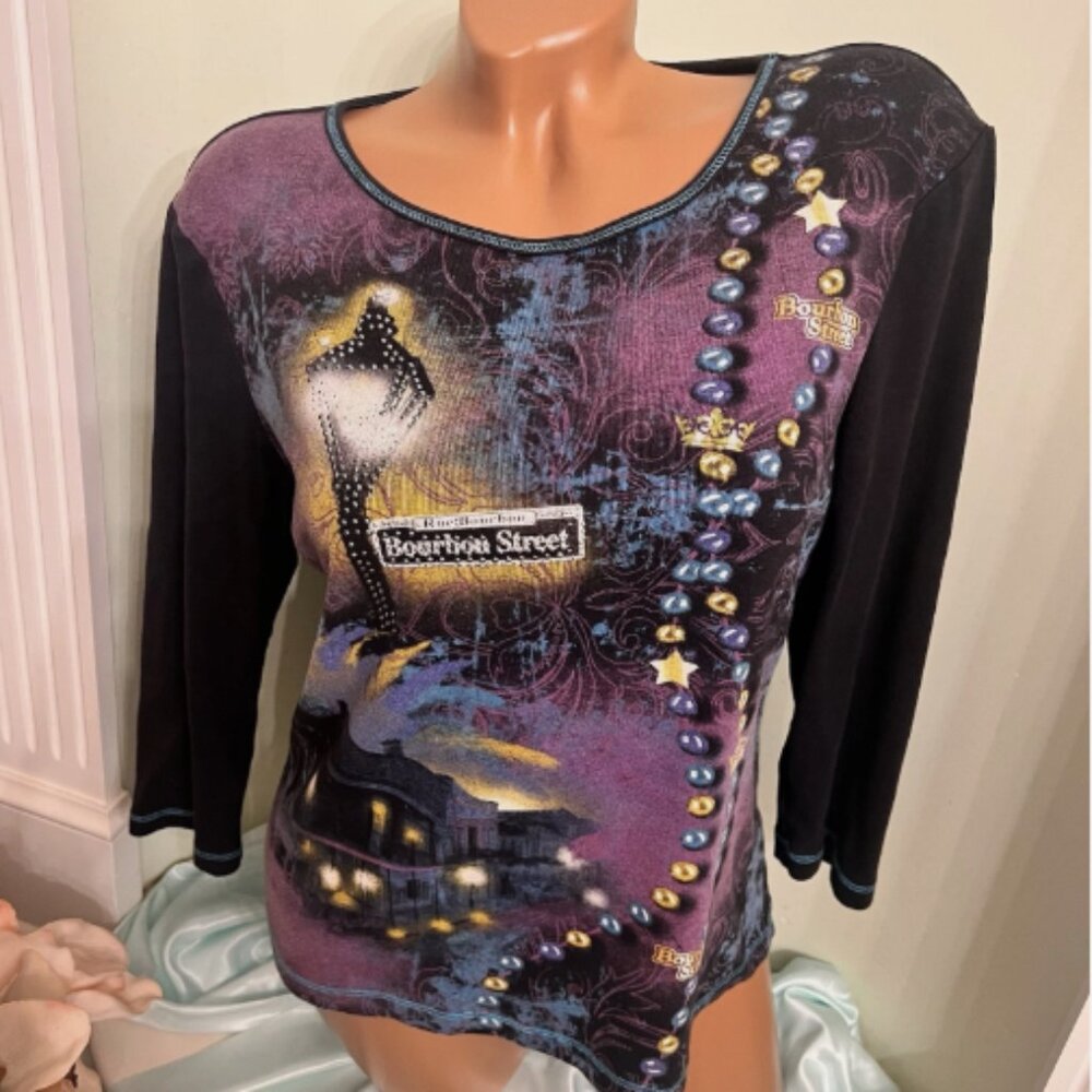Blue Canyon. Size Large. New Orleans Pullover Embellished Bourbon Street. B120
